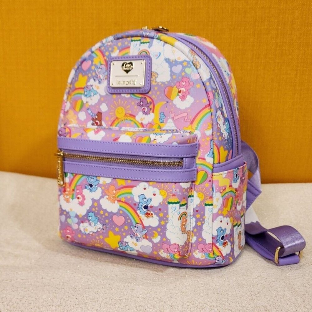 Loungefly Care Bears Purple Sunshine Rainbow AOP Mini Backpack NEW - Picture 9 of 13